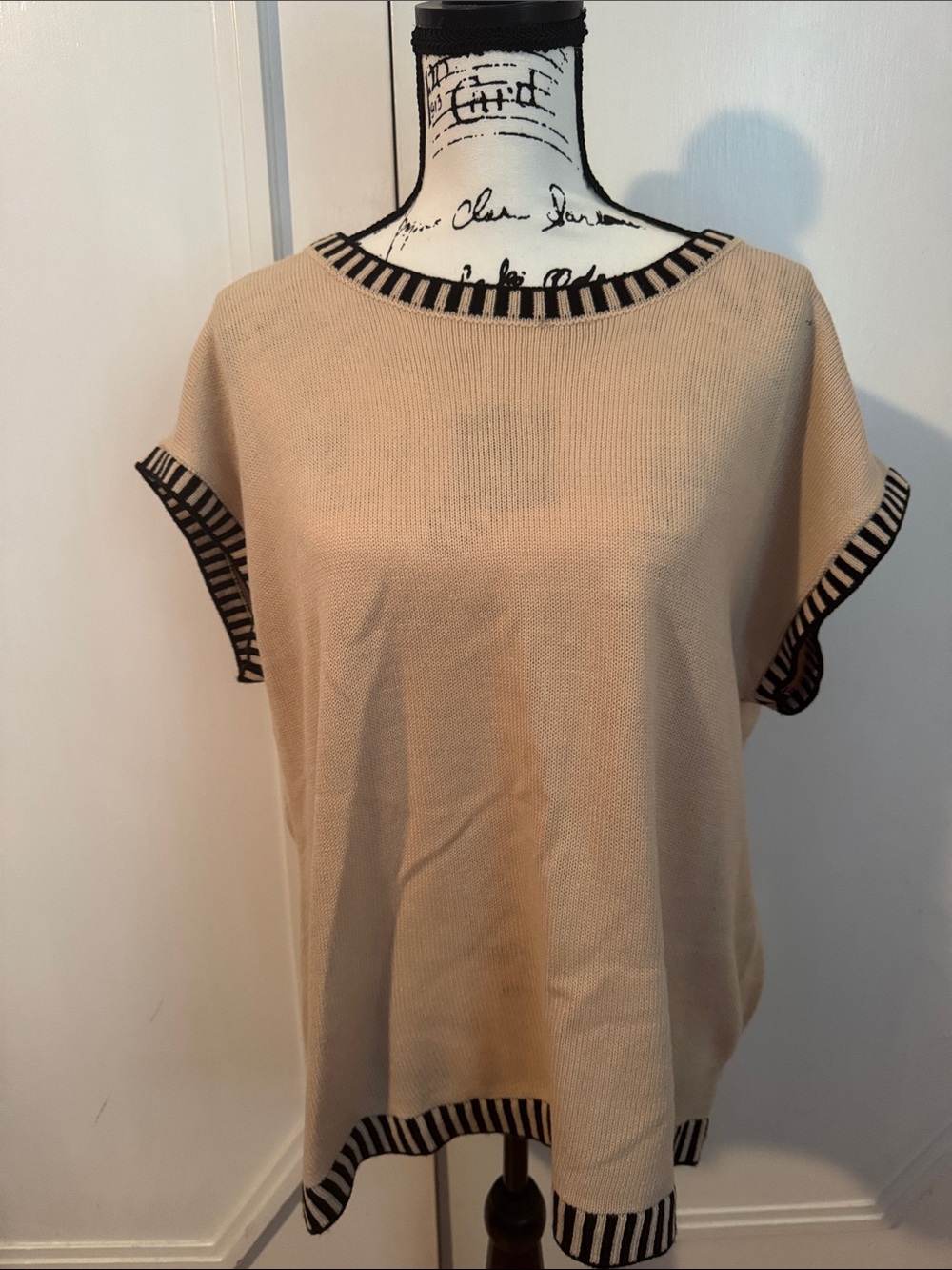 Women's Beige Knit Tunic with Black Trim